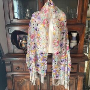 Floral Scarf Lightweight Fringed Shawl Wrap Spring Summer‎ Fashion